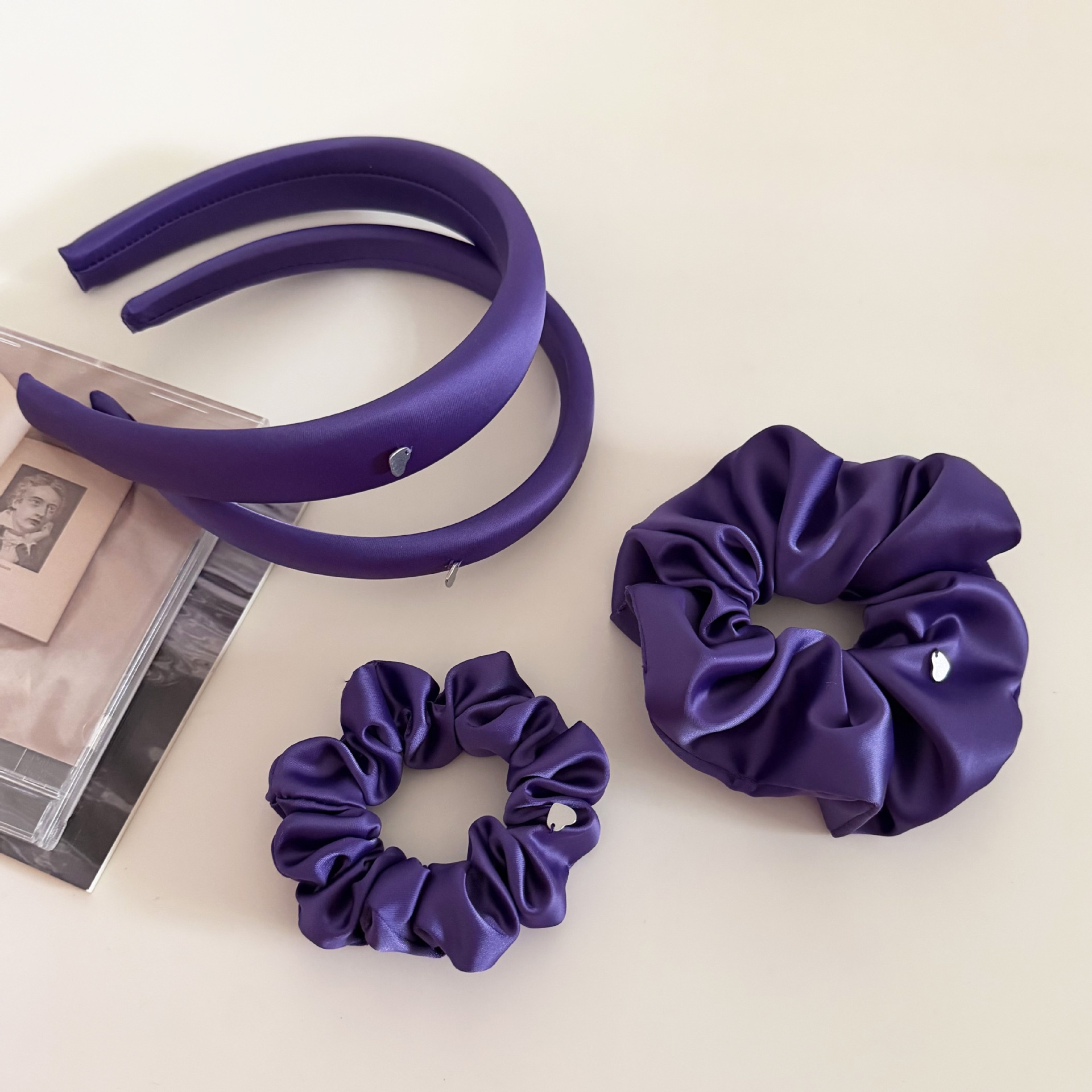 Women's Elegant Purple Heart Satin Hair Band - Simple Everyday Hair Tie