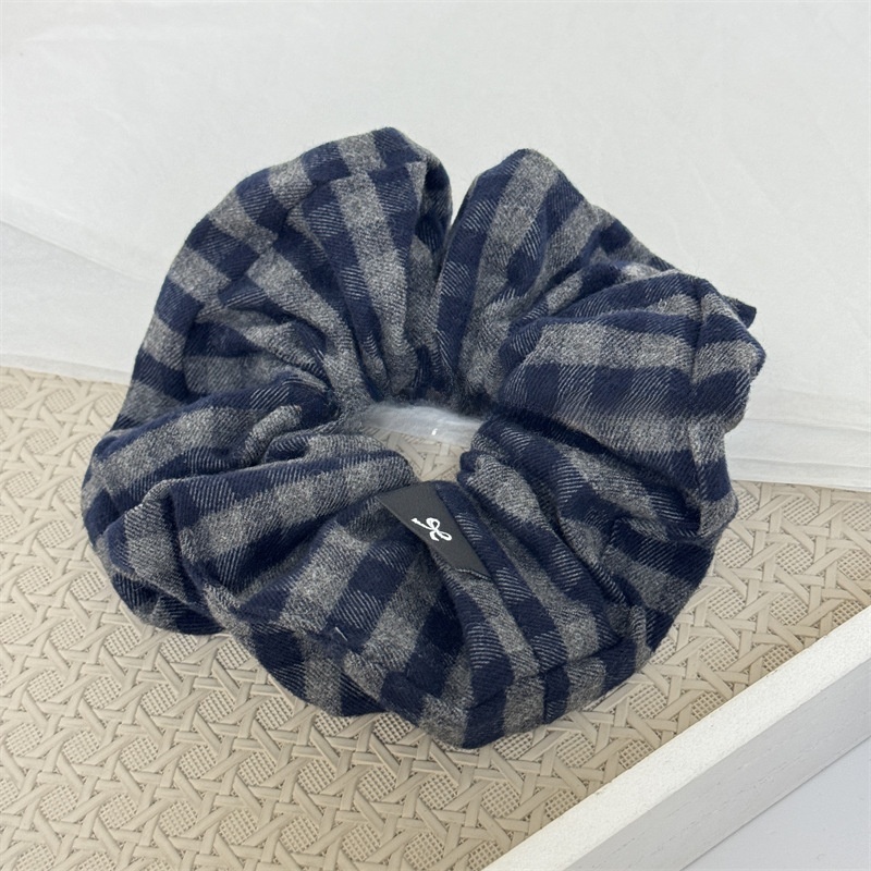 Women's Commute Style Cloth Scrunchie Hair Tie Navy Blue Plaid