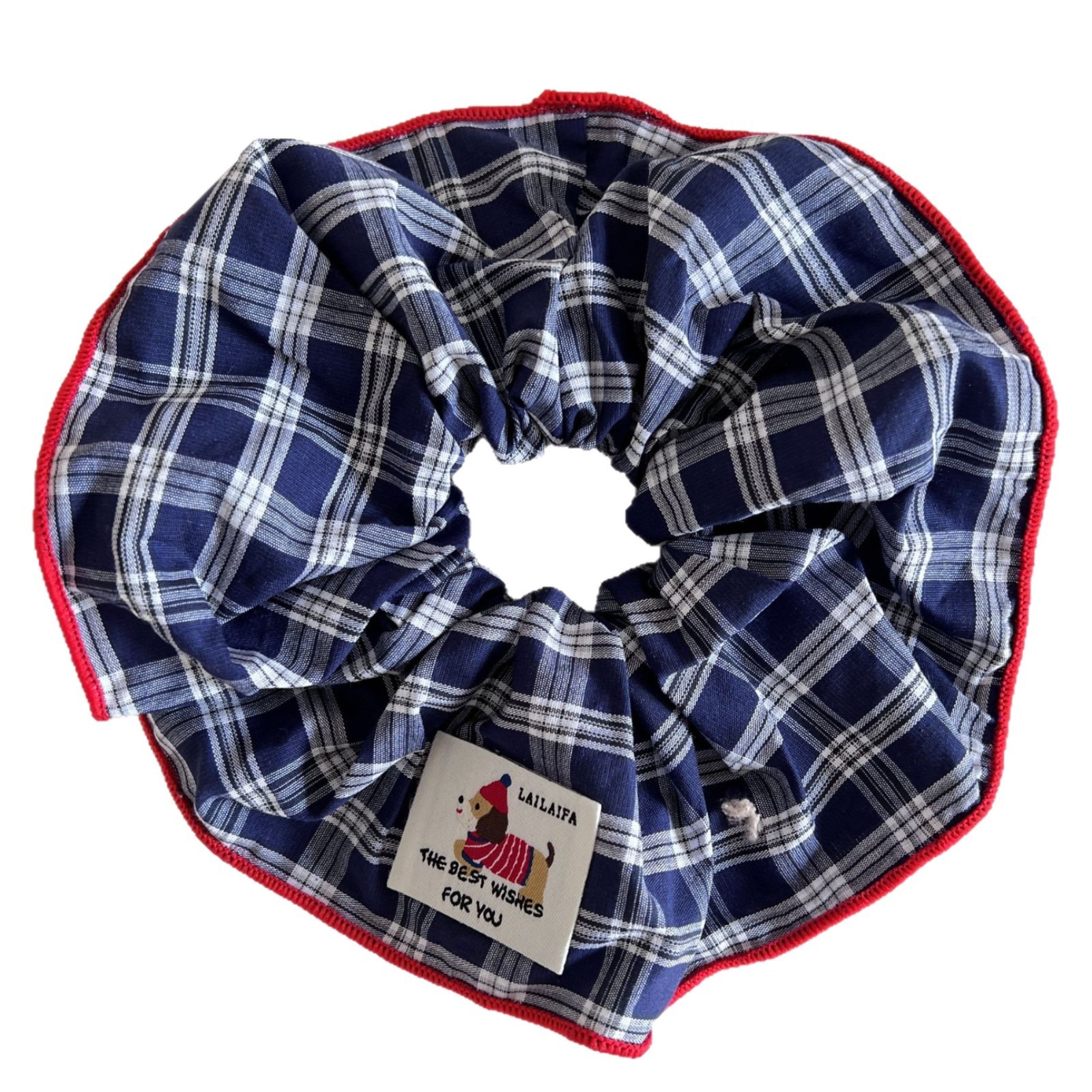 Women's Elegant Cloth Scarf Hair Tie Daily Scrunchie Retro Plaid Cherry
