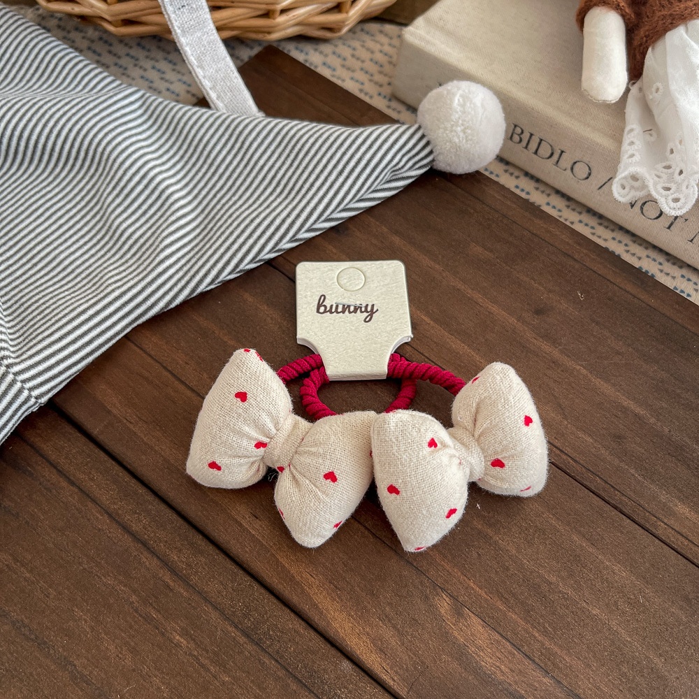 Girls Non-Damaging Cotton Hair Ties Cute Polka Dot Heart Bow Accessories