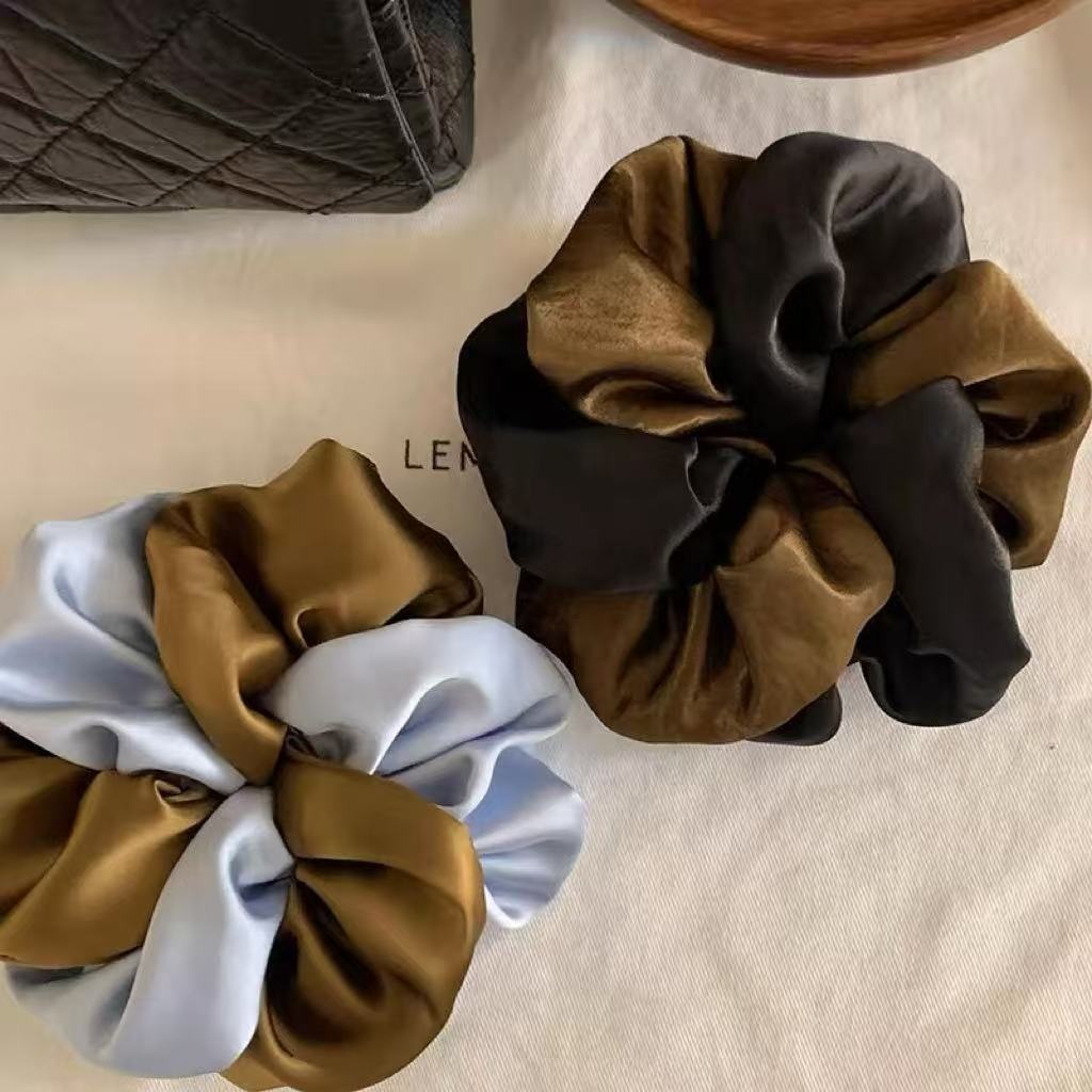 Women's Winter Satin Hair Tie Accessory Black Color Block