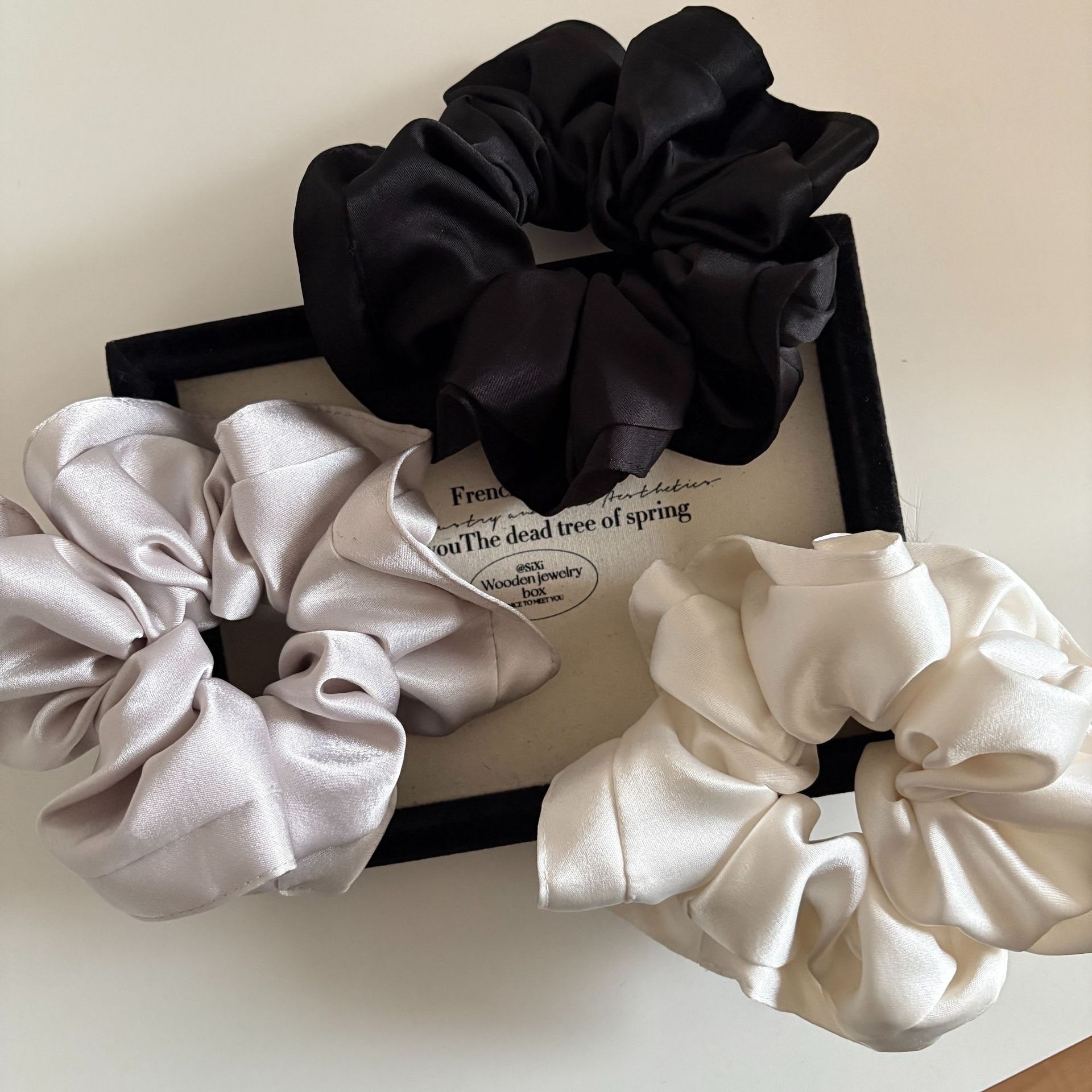 Women's Elegant Satin Scrunchie Hair Tie Solid Champagne Color