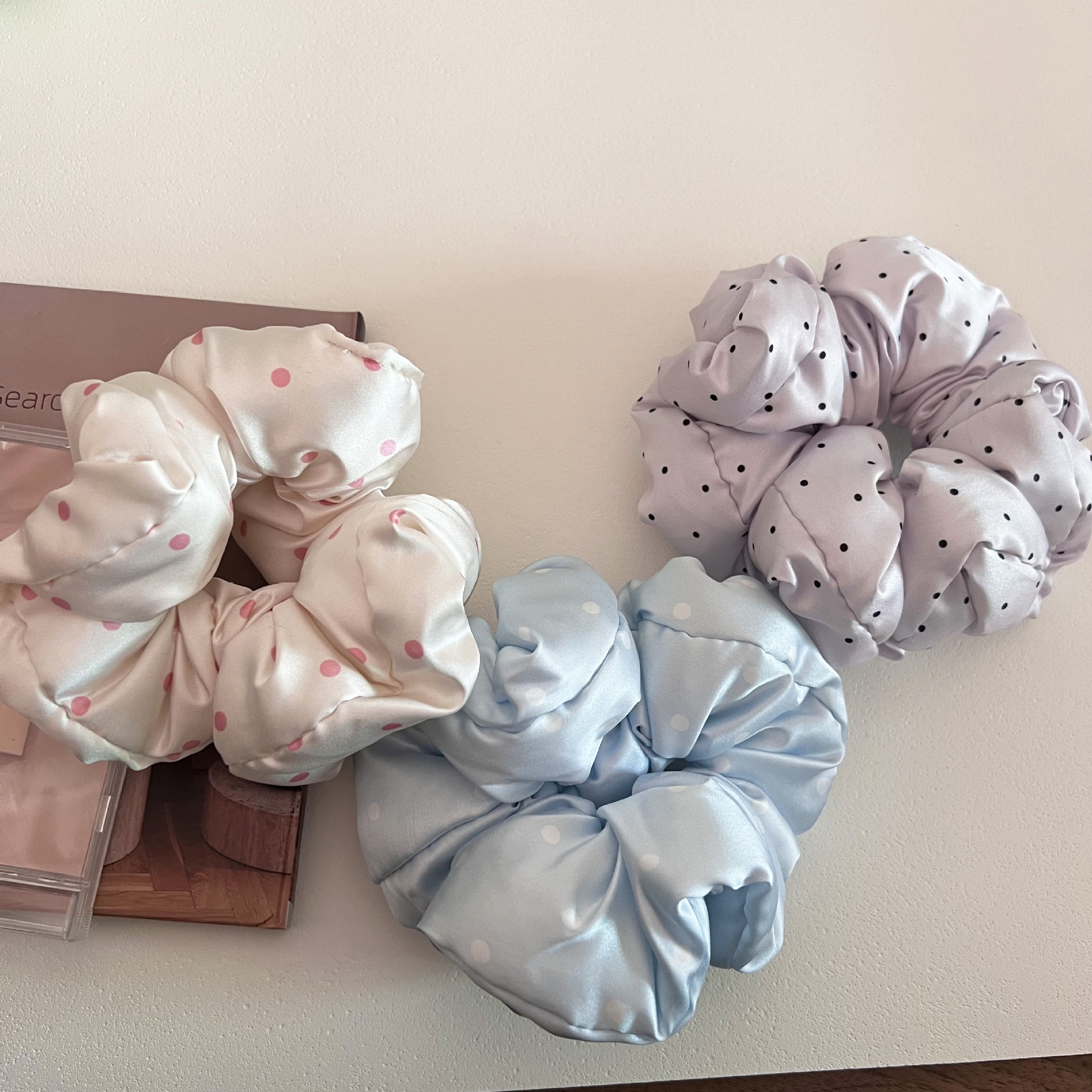 Women's Soft Satin French Low Bun Hair Tie Accessory Polka Dots