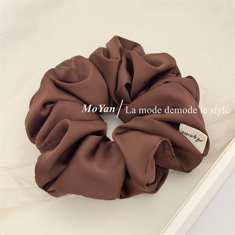 Women's Spring Elegant Satin Hair Tie Scrunchie Solid Color Beige