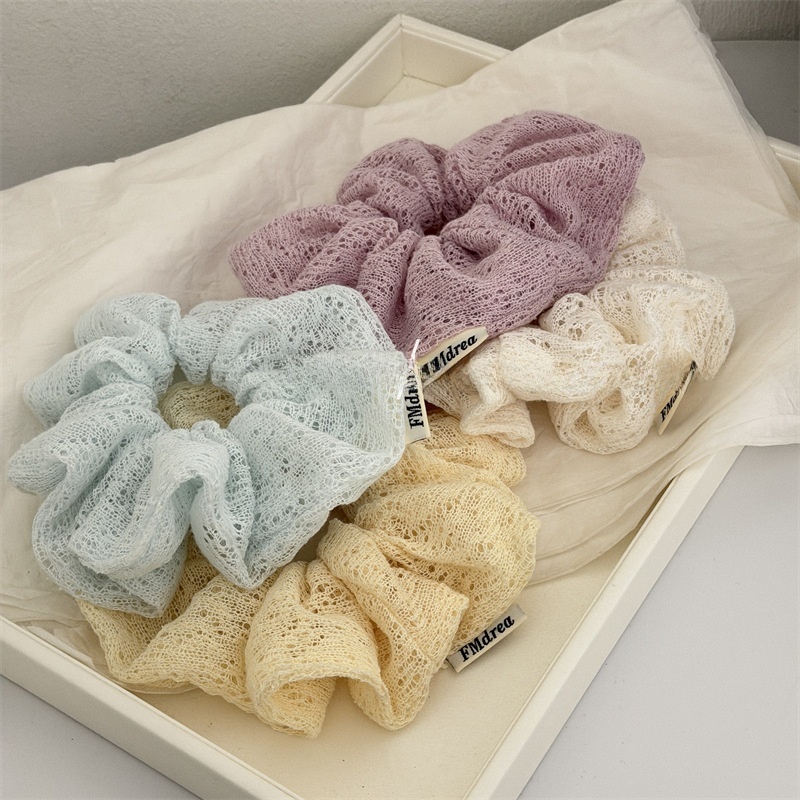 Women's Sweet Knit Mesh Hair Tie Spring Hair Accessory Beige