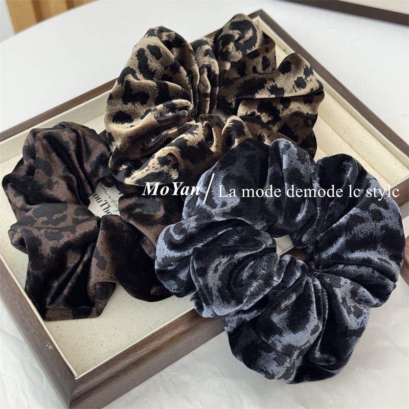 Women's Elegant Satin Low Ponytail Hair Ties Retro Leopard Print