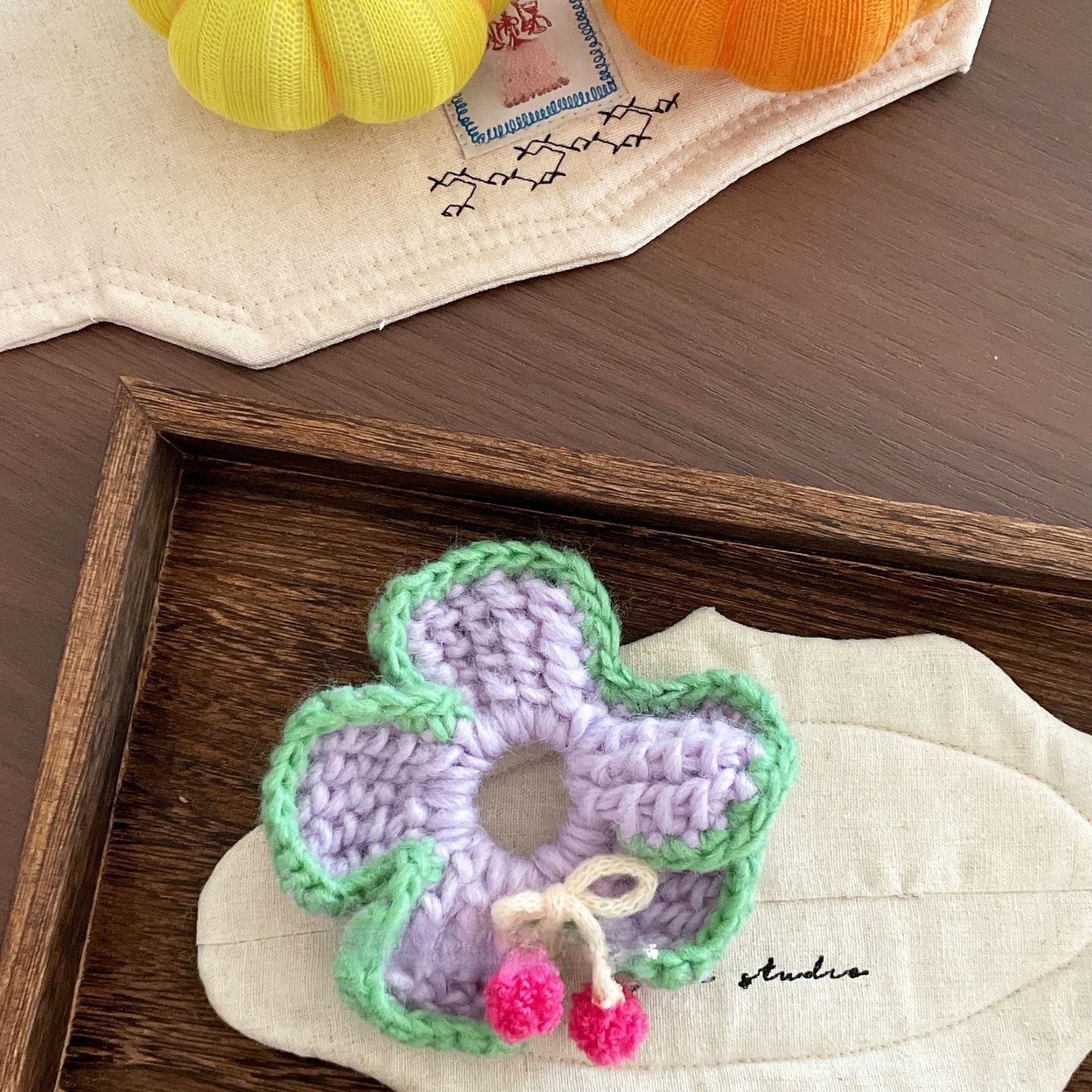 Women's Winter Furry Elastic Hair Tie Handmade Crochet Flower Bow