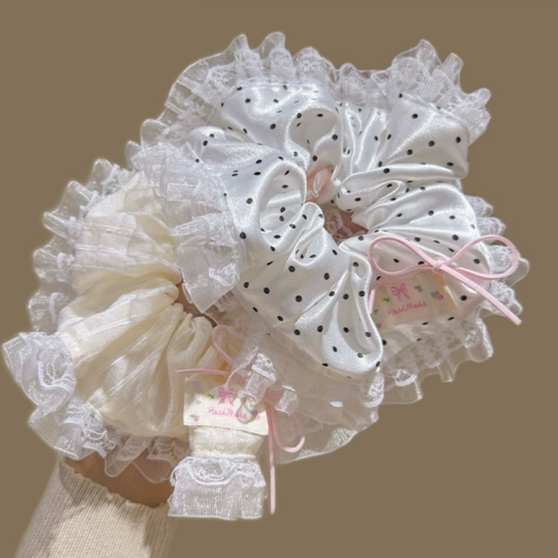 Women's Daily Cloth Lace Butterfly Knot Elastic Bun Hair Tie Polka Dots