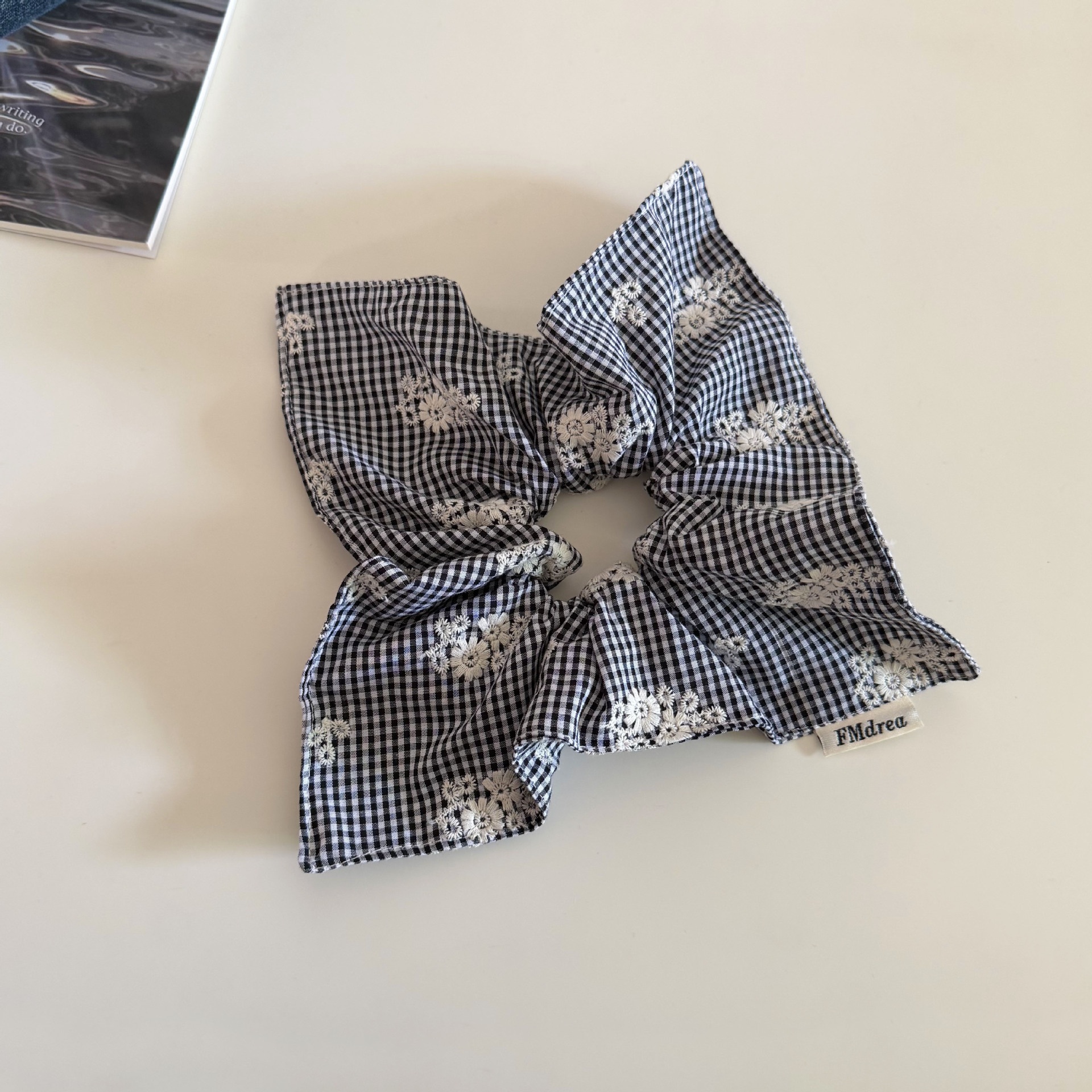 Women's Spring Cloth Bubble Braid Hair Rope Black & White Checkered