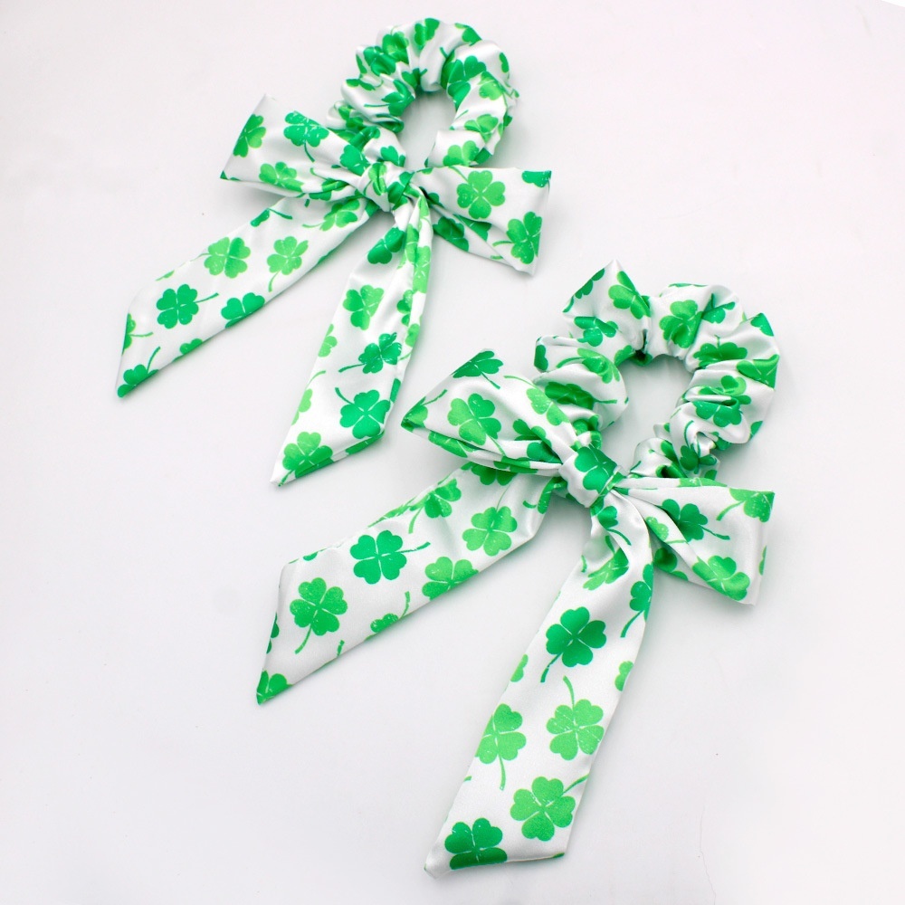 Women's Big Bow Hair Tie Headband Green Shamrock St. Patrick's Polyester