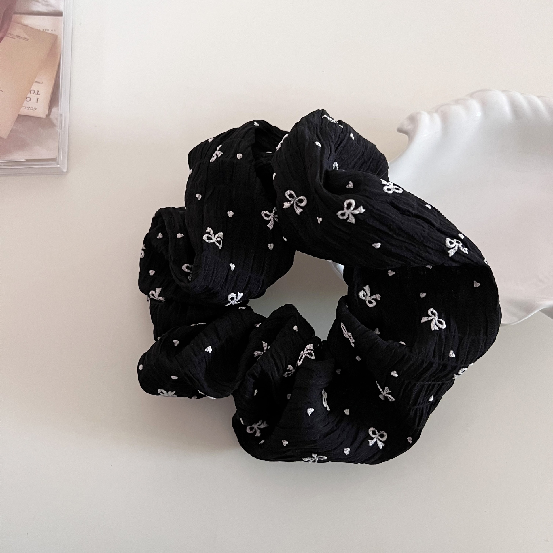 Women's Casual Cloth Elastic Bowknot Hairband Black White Polka Dot
