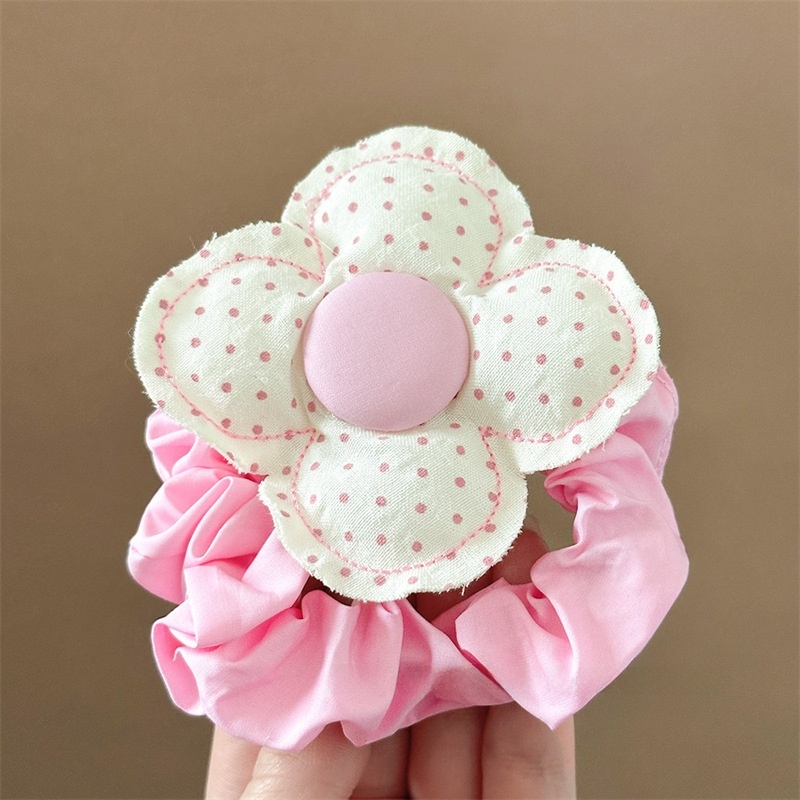 Women's Sweet Spring Fabric Hair Scrunchie Pink Ditsy Floral Polka Dots