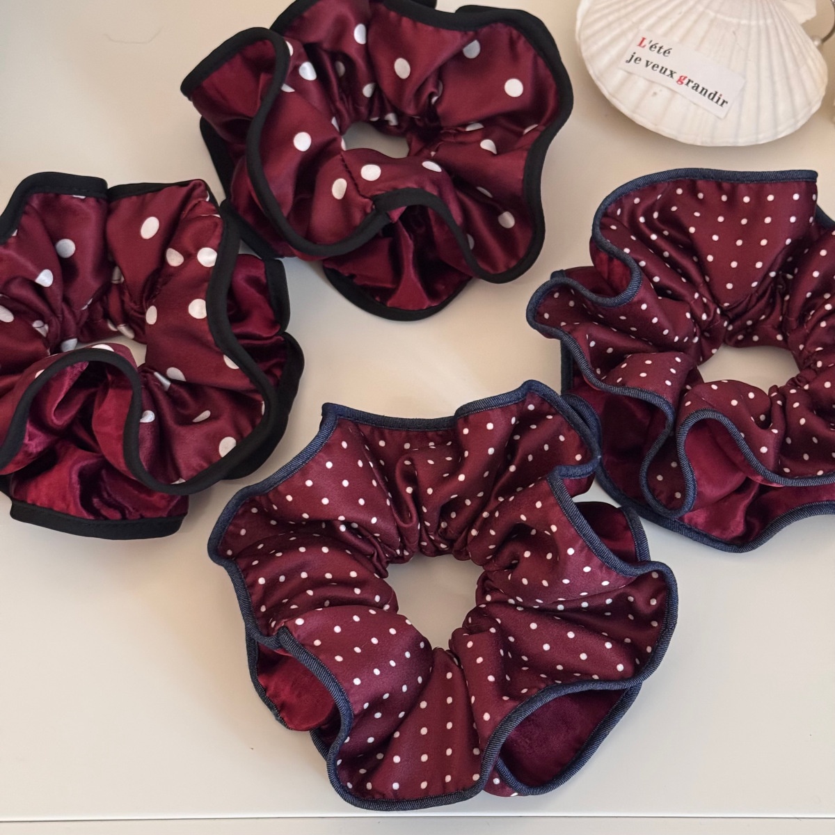 Women's Multifunctional Satin Hair Bun Maker Elastic Tie Red Polka Dots