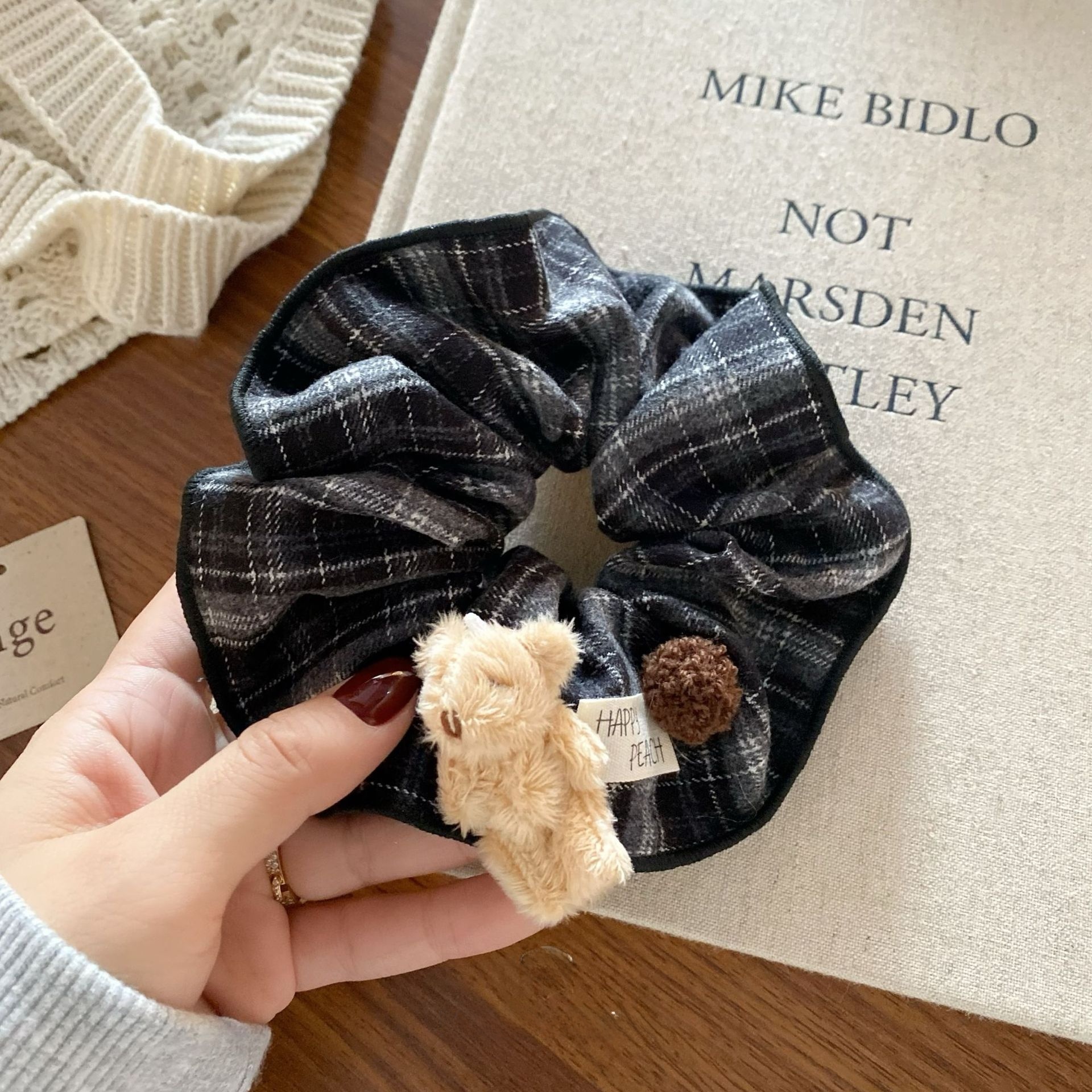 Women's Winter Fluffy Bowknot Hair Accessories Plaid Rabbit Pattern