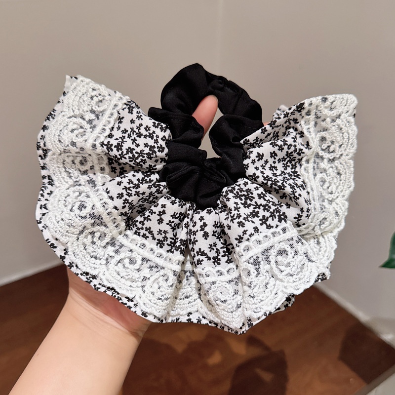 Women's Elegant Banquet Oversized Lace Elastic Hair Tie White Floral