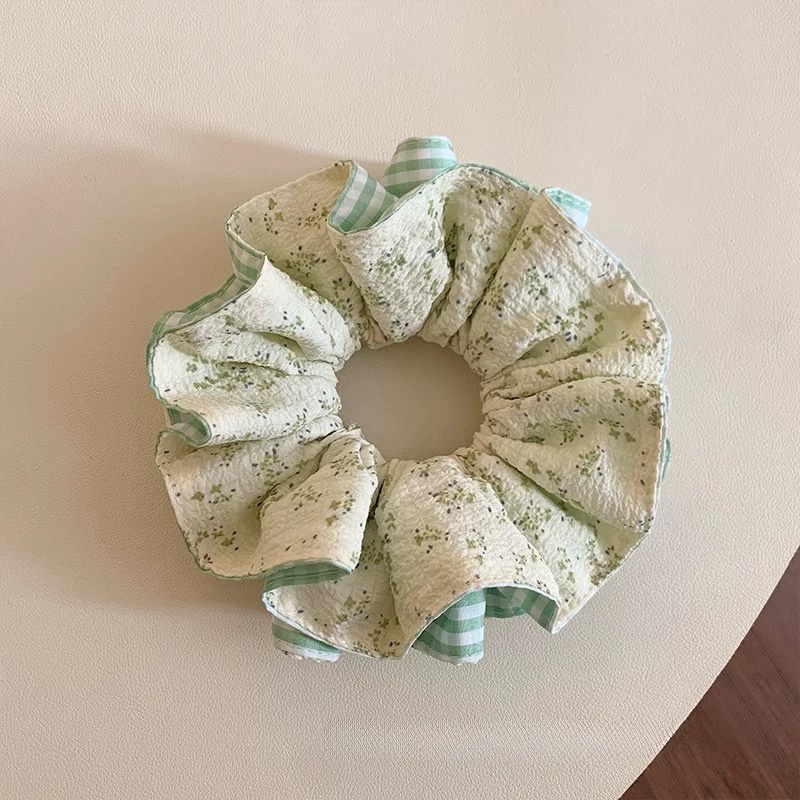 Women's Elegant Cotton Hair Ties Headscarves Blue Plaid Floral