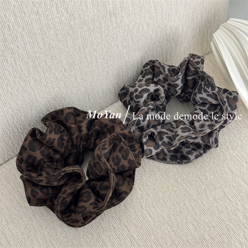 Women's Soft Suede Double Layer Ponytail Hair Ties Retro Leopard Print