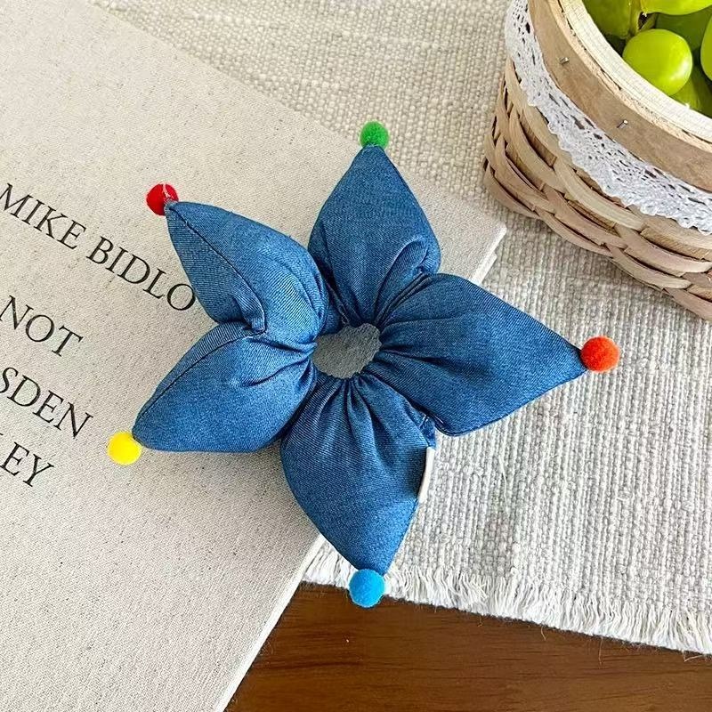 Girls Soft Cloth Bubble Braid Hair Tie Daily Wear Red Pentagram Pattern