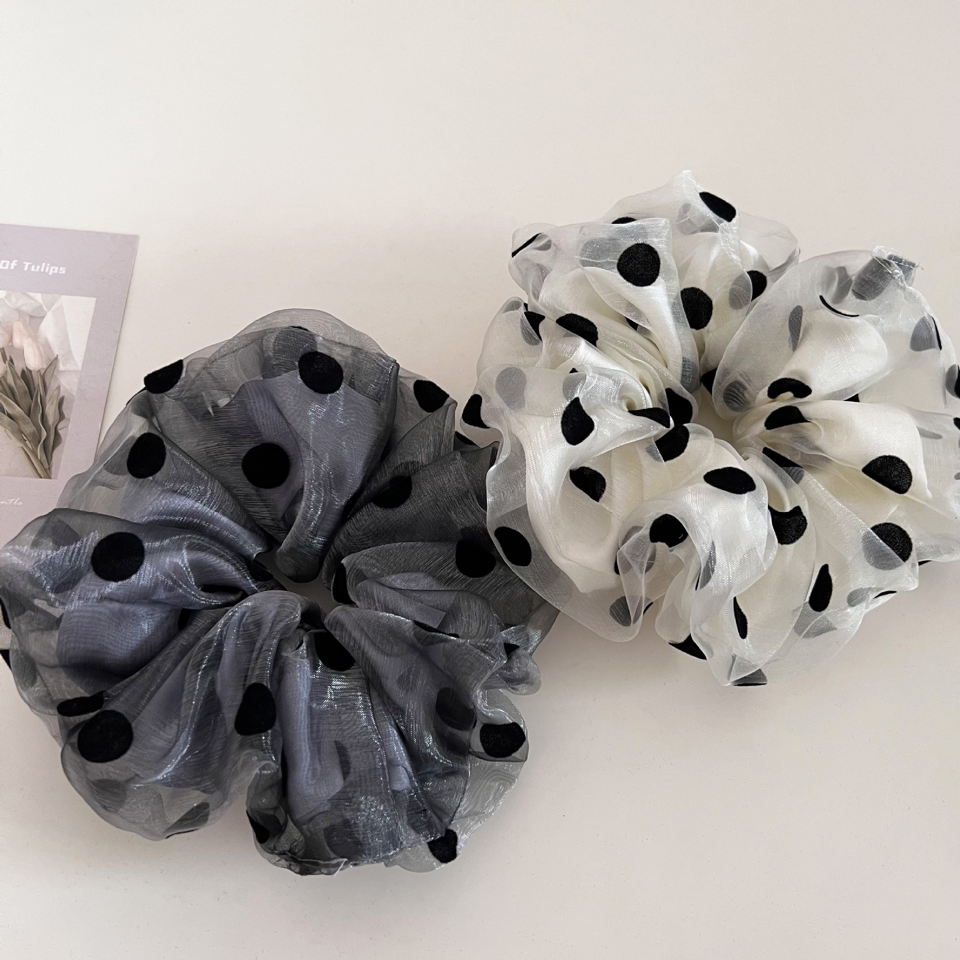 Women's Double Layered Polka Dot Mesh Hair Ties Versatile Gauze Elastic Bands