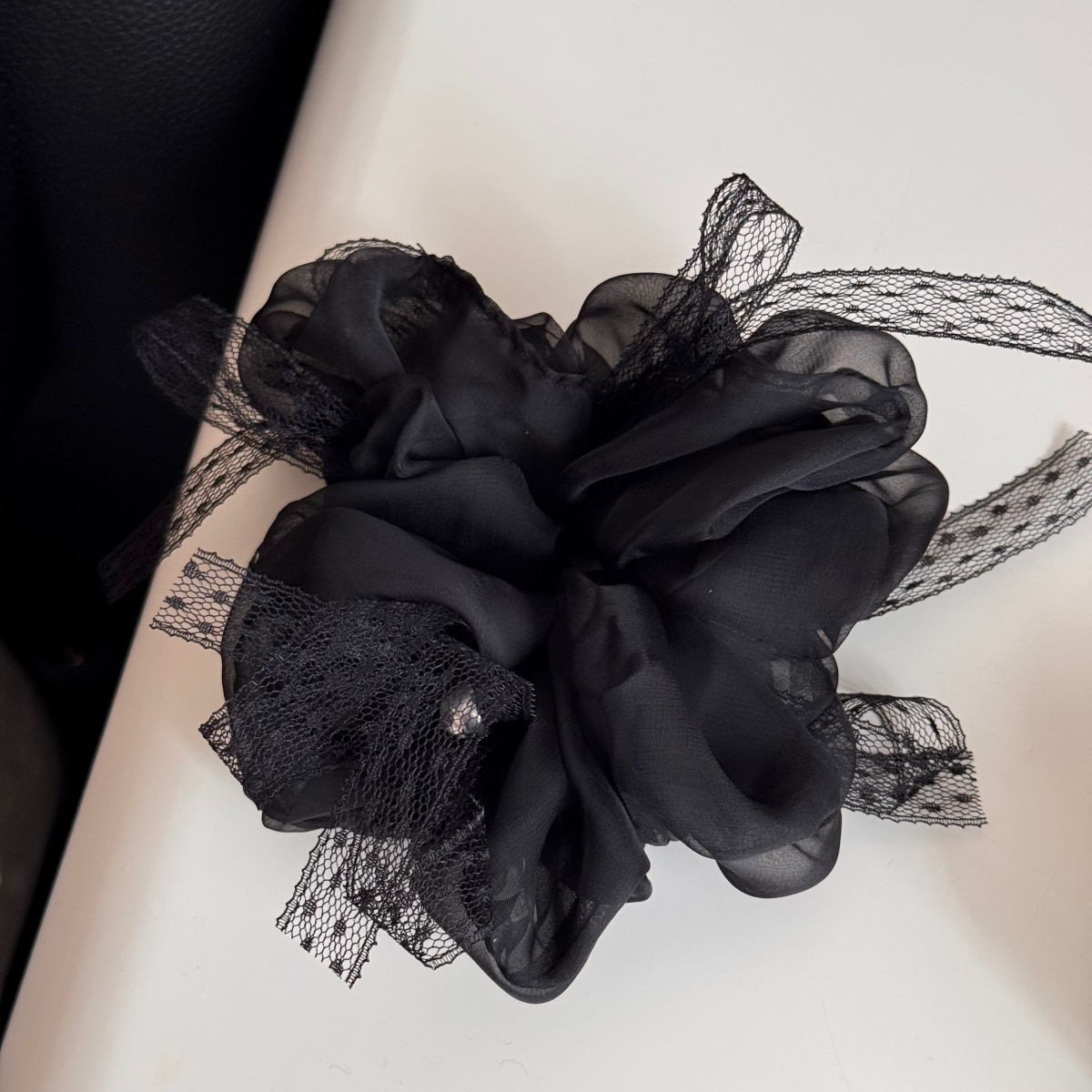 Women's Fairy Gauze Hair Tie For Spring Summer Beige Lace Bowknot