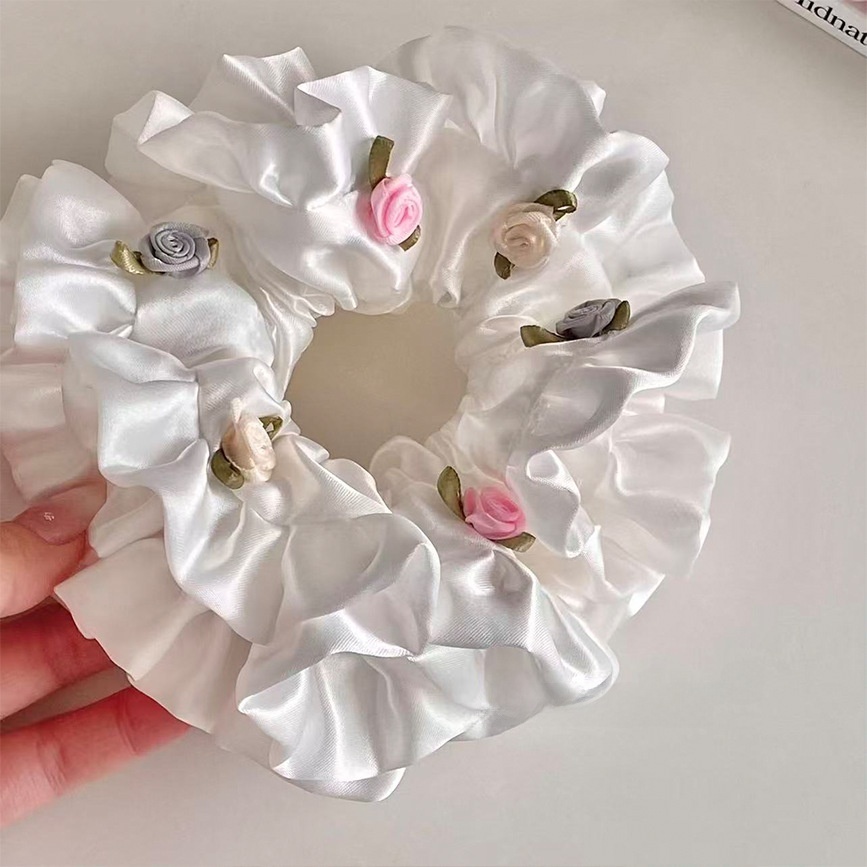 Women's French Spring Satin Hair Tie Scrunchie Colorful Ditsy Floral
