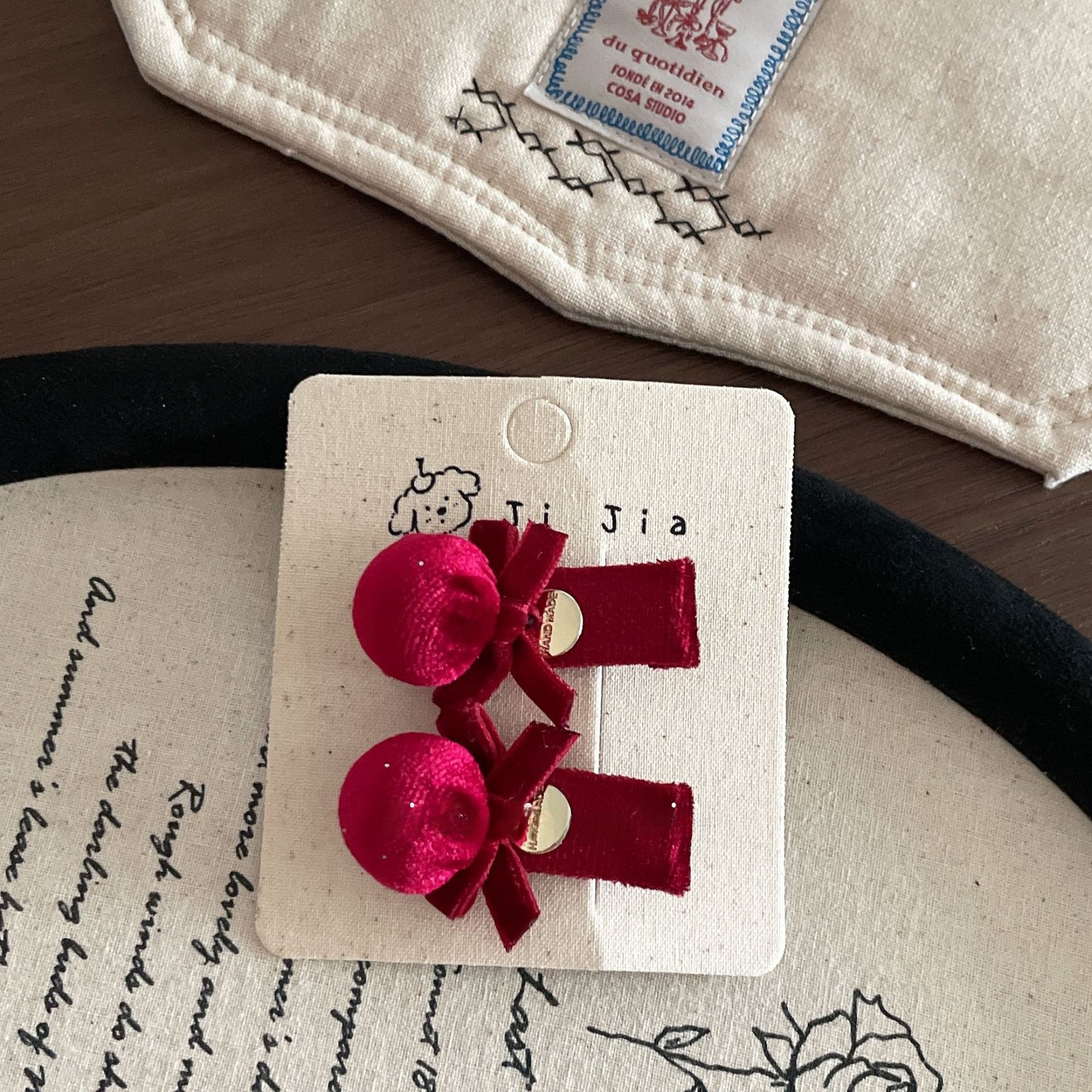 Girls Festive Velvet Bowknot Hair Tie And Clip New Year Accessory Red