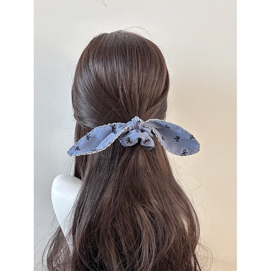 Women's Spring Flocking Bowknot Elastic Rubber Band Hair Tie Sweet Blue