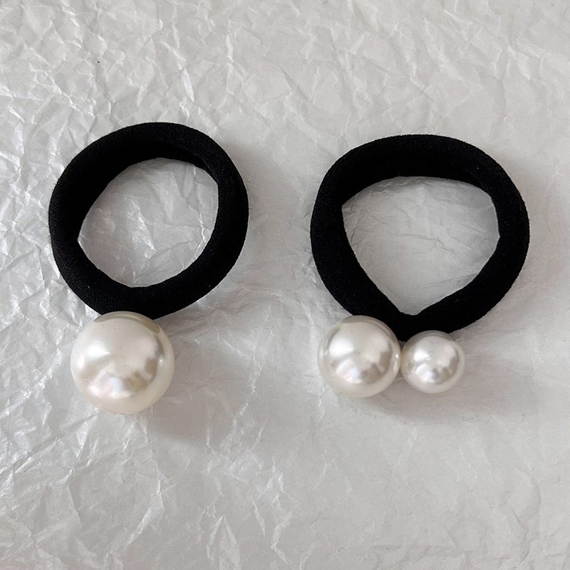 Women's High Elastic Pearl Hair Tie No Damage Ponytail Holder Black