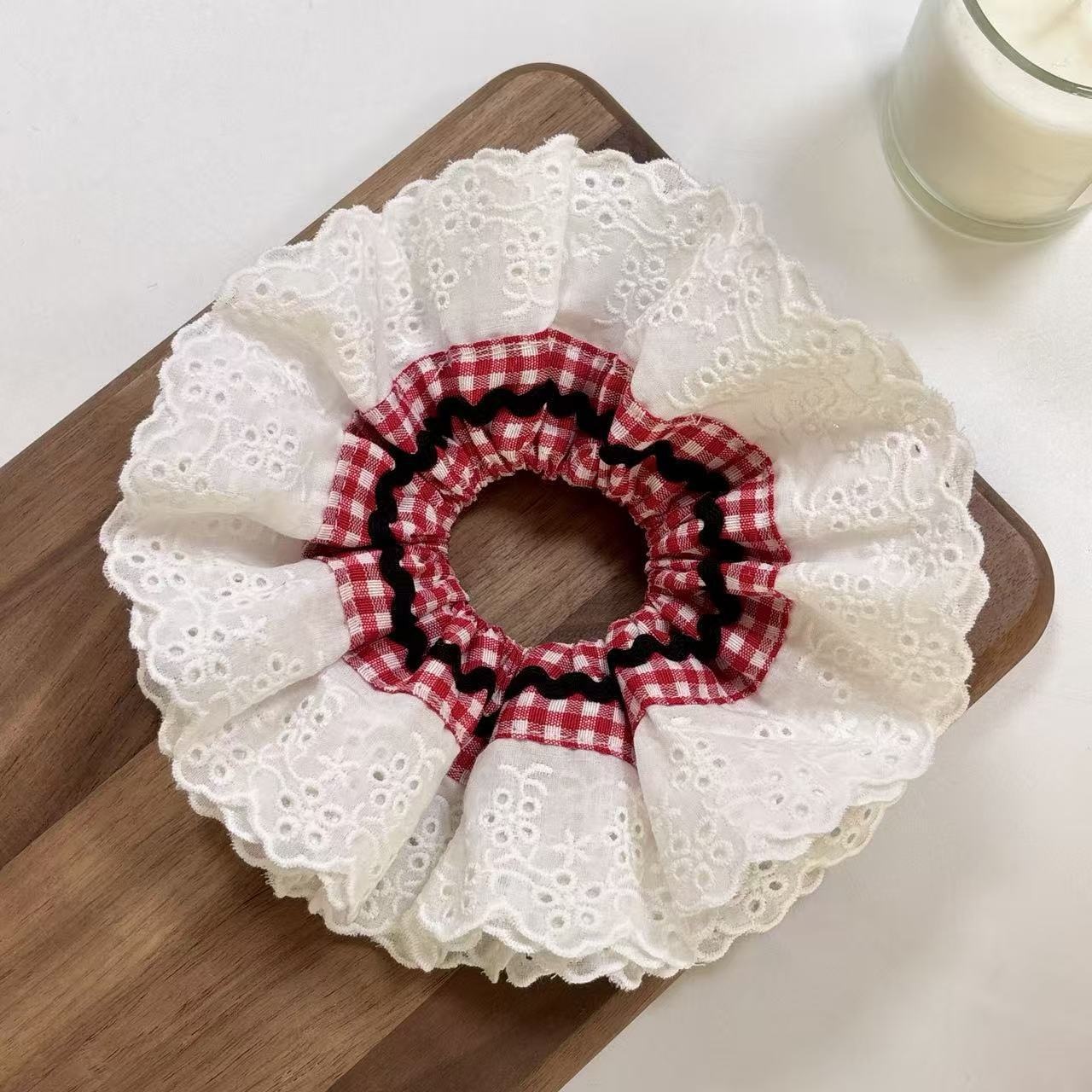 Women's French Romantic Cloth Hair Tie Four Layer Hollow Out Lace