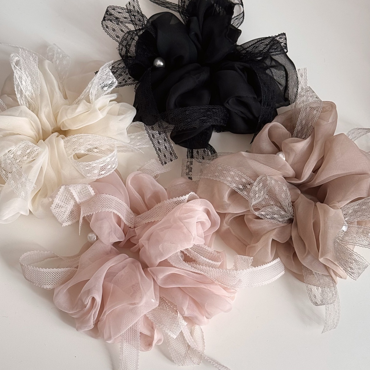 Women's Fairy Gauze Hair Tie For Spring Summer Beige Lace Bowknot