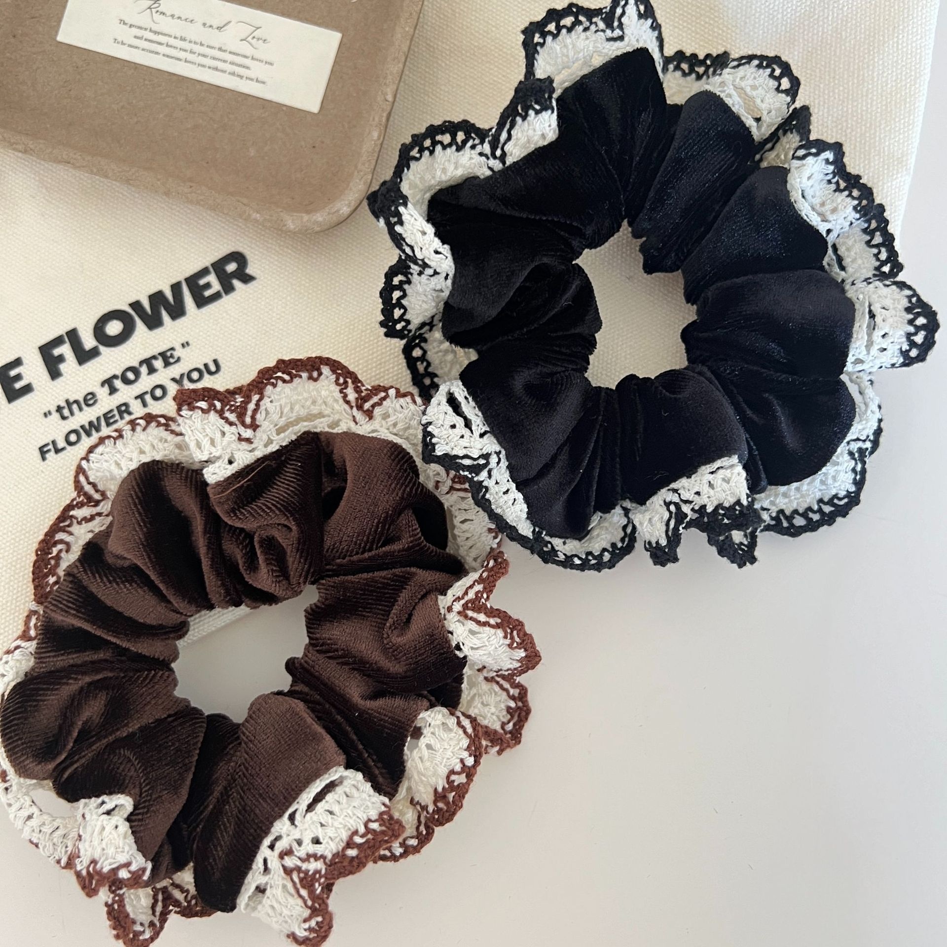 Women's Elegant Ballet Style Large Hair Scrunchie Transparent Mesh Lace