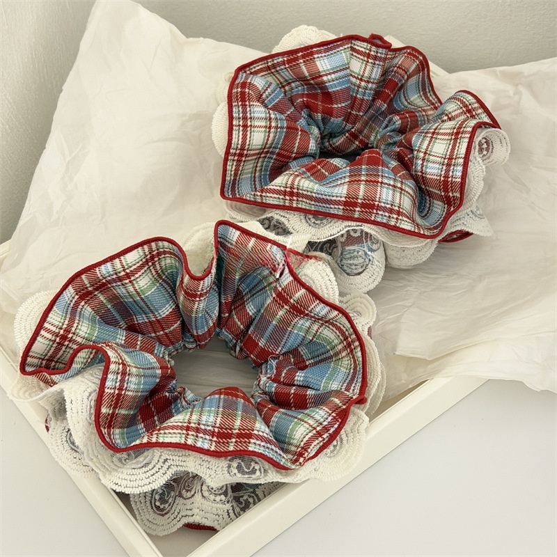 Women's Everyday Fabric Hair Tie Scrunchie Plaid Lace Patchwork