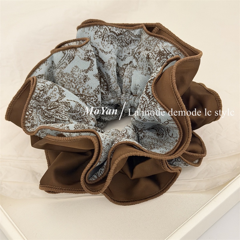 Women's Spring Summer Cloth Hair Tie Blue And Coffee Color Block