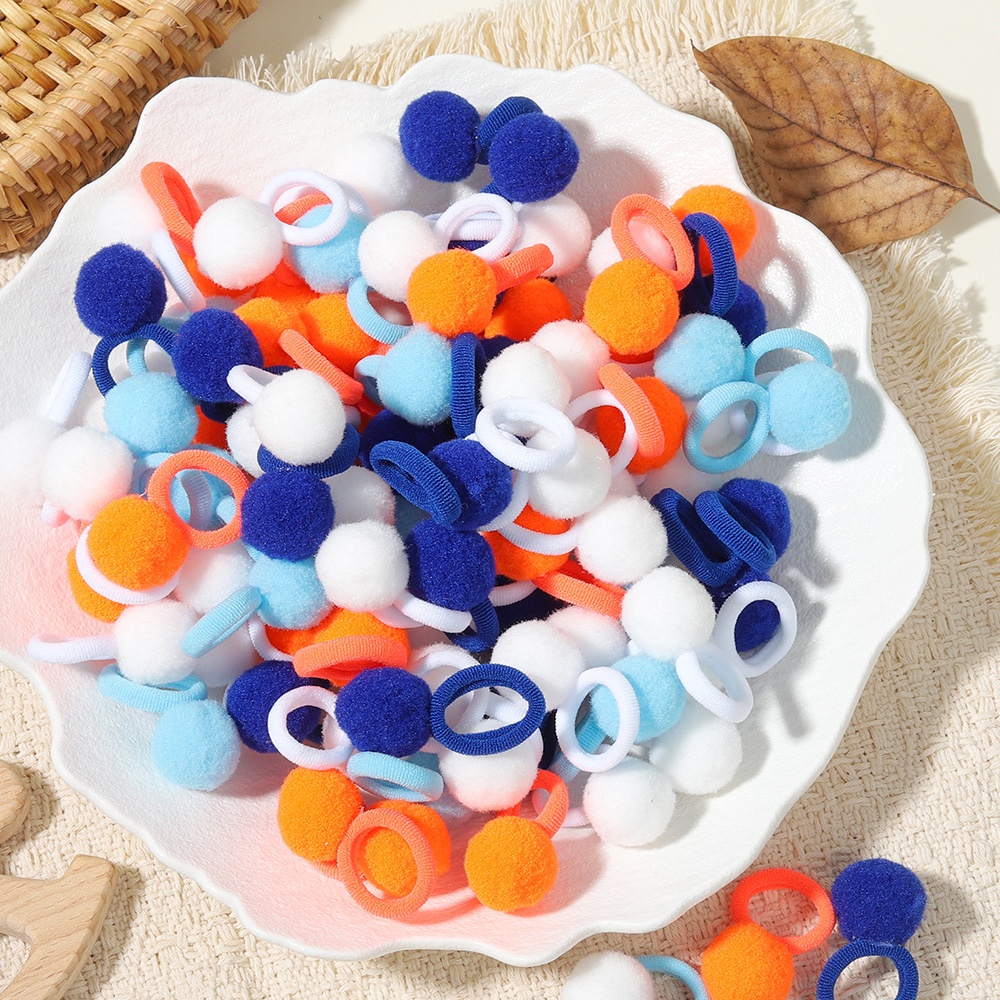 Girls' New Year Hairball Rubber Band Hair Ties Red Multicolor Wool Yarn