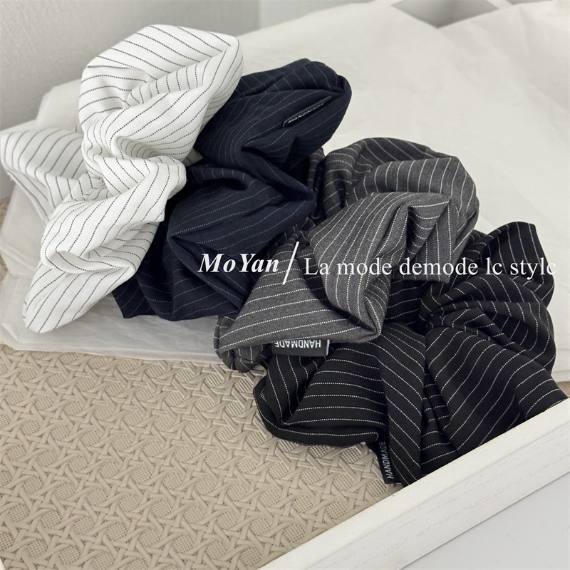 Women's Large Striped Fabric Hair Band Elastic Casual Ponytail Holder