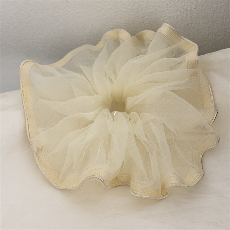 Women French Style Tulle Hair Tie Irregular Beige Spring Accessories
