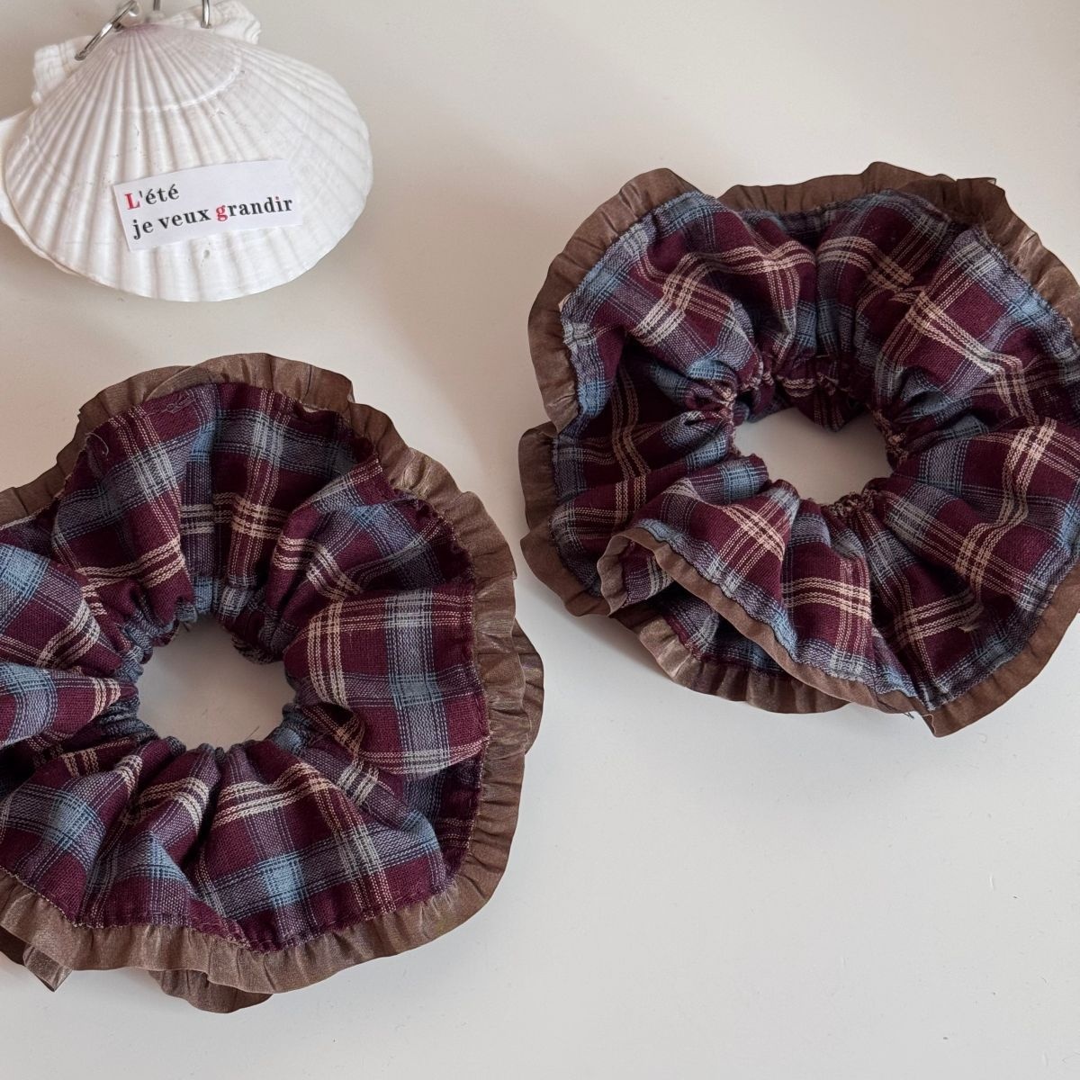 Women's Winter Soft Cloth Hair Tie Scrunchie Blue Purple Plaid