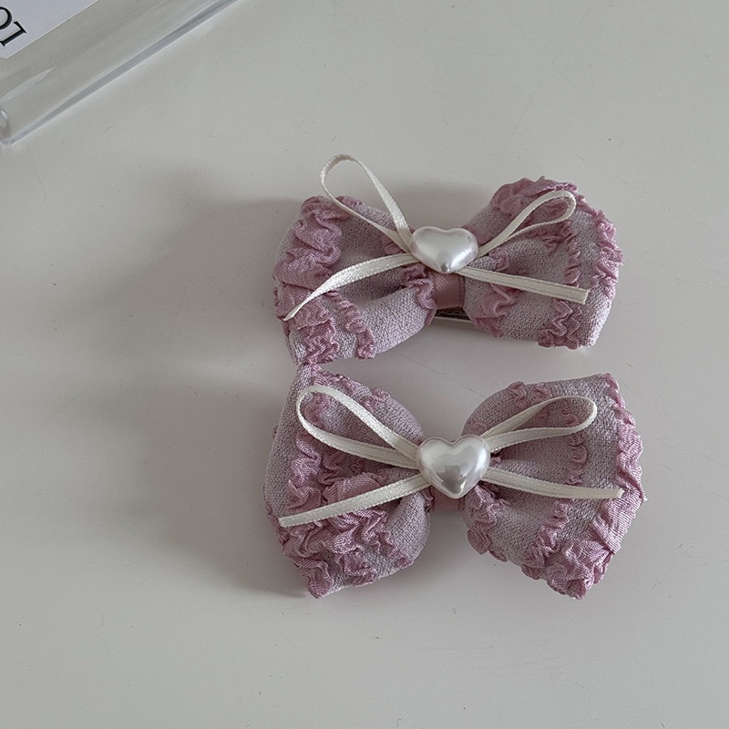 Women's Sweet Spring Lace Bow Tie Hairpin Accessory Pink Beige Heart