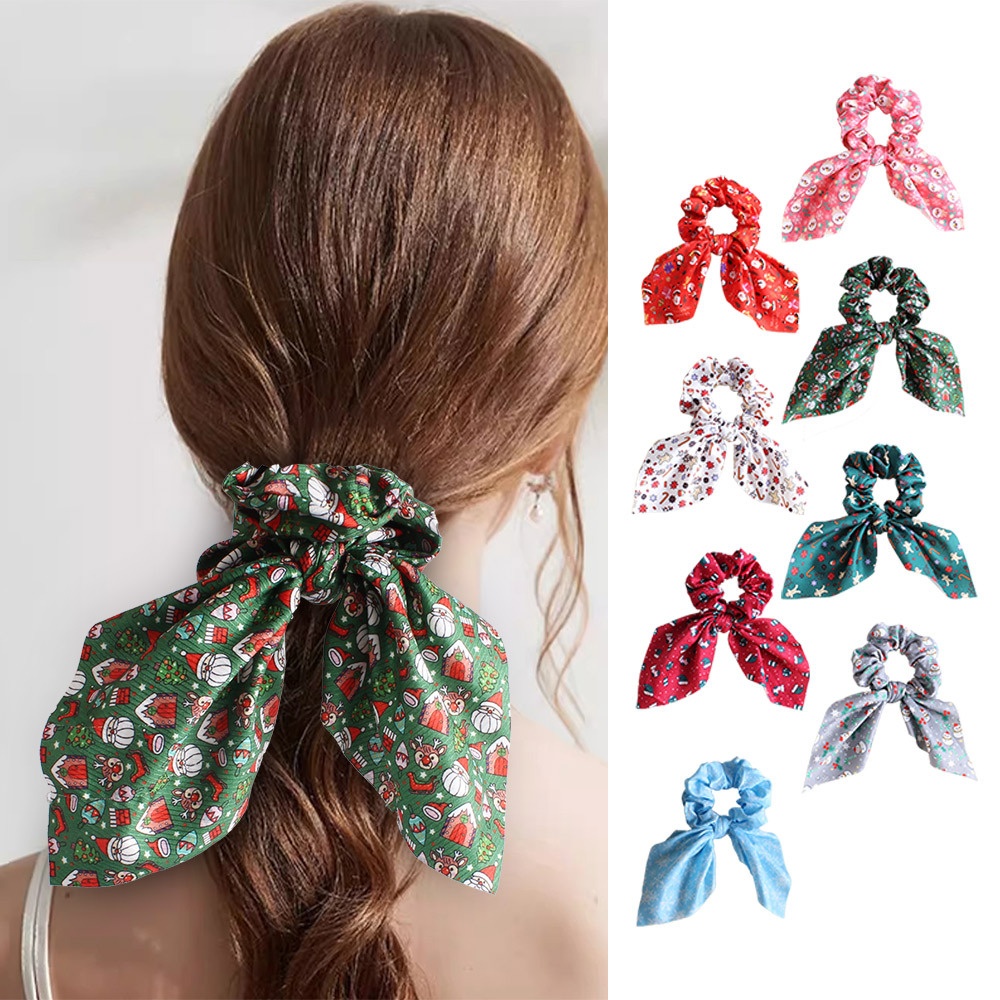Women's Festive Plaid Scrunchies Cute Christmas Cloth Hair Ties