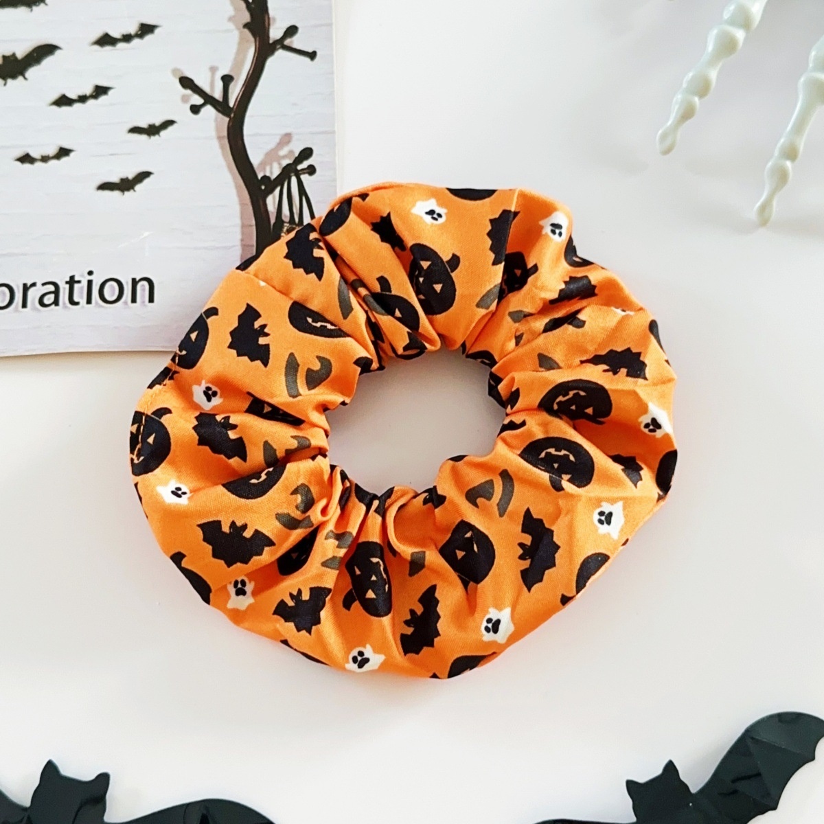 Women's Elastic Cloth Hair Ties Dark Halloween Pumpkin Skull Print