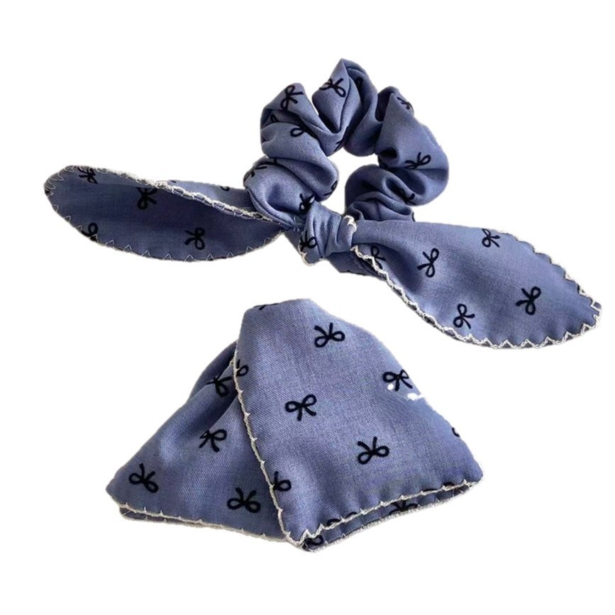 Women's Spring Flocking Bowknot Elastic Rubber Band Hair Tie Sweet Blue
