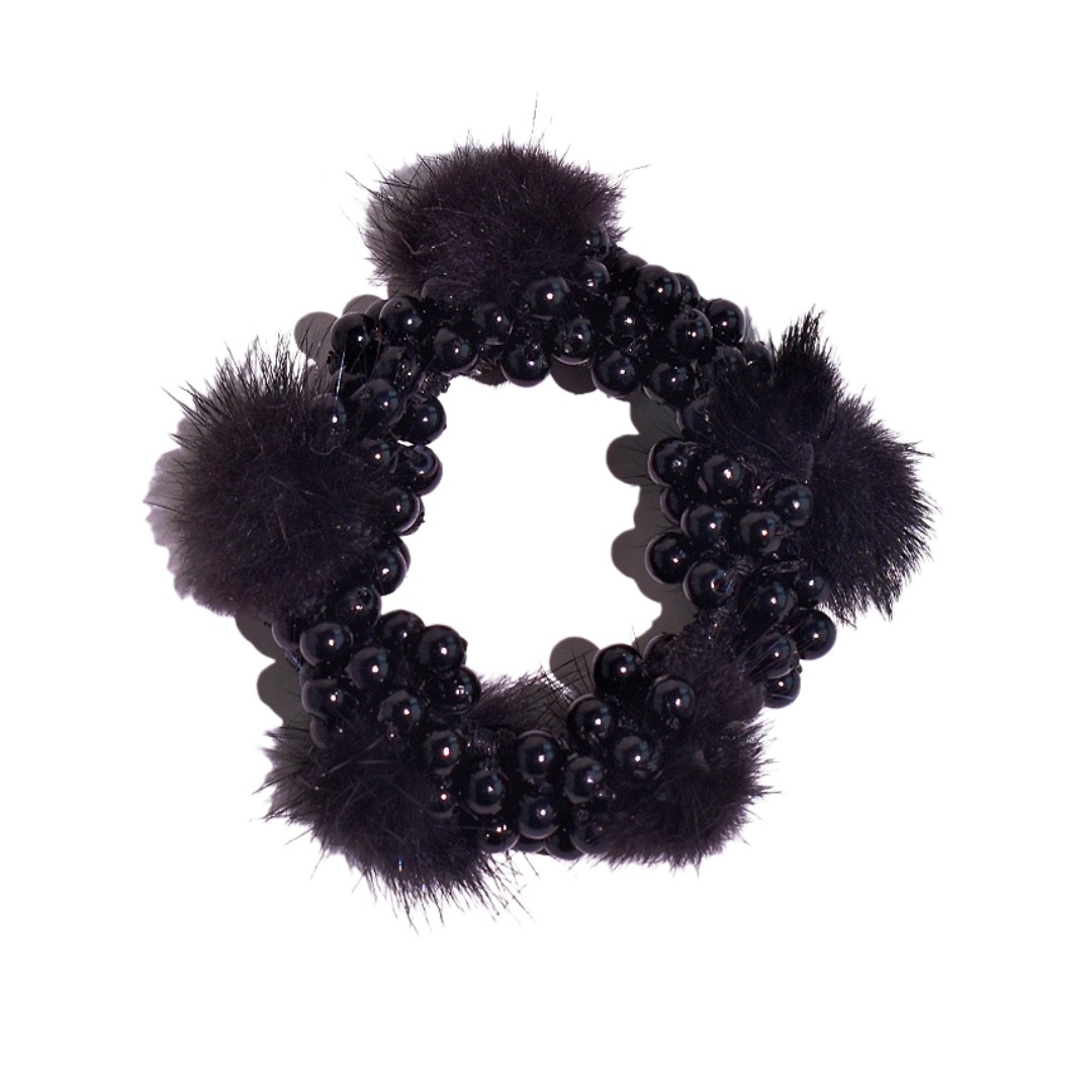 Women's Winter Plush Pearl Hair Tie Solid Color Bubble Ponytail Holder