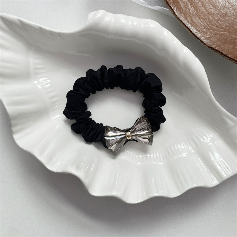 Women's Rhinestone Bowknot Fabric Scrunchie Hair Tie Black White Grey