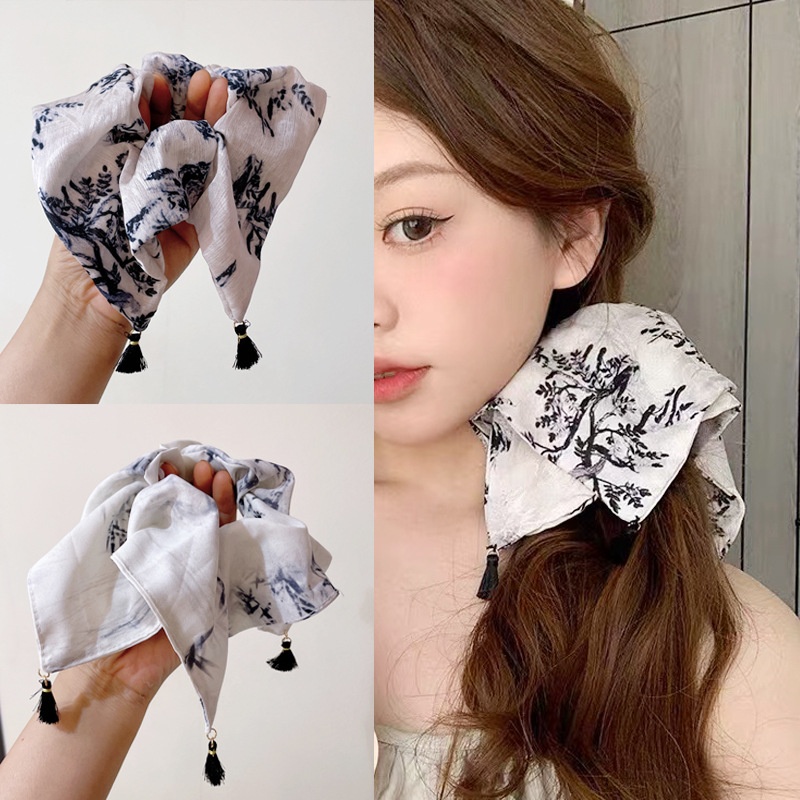 Women's Elegant Cloth Scarf Bowknot Hair Bands Geometric Pattern