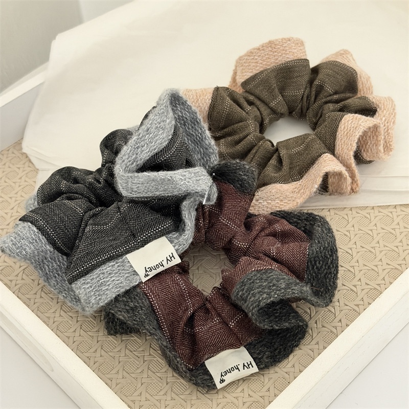 Women's Autumn Winter Knit Hair Tie Retro Striped Coffee Color