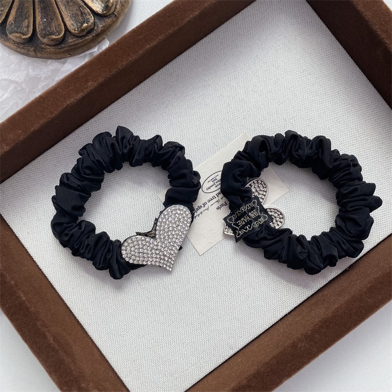 Women's Stylish Alloy Elastic Hair Ties Black Diamond Heart Shaped