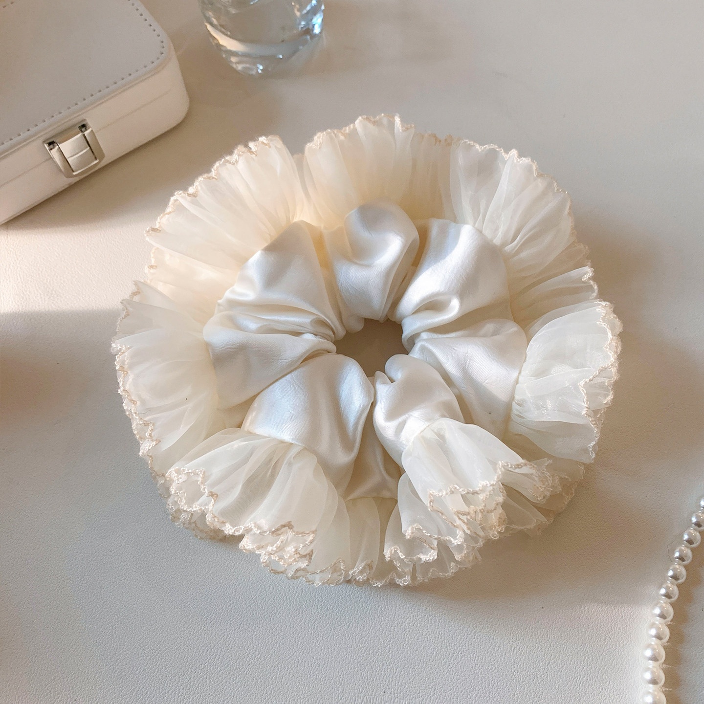 Women's Elegant Winter Satin Gauze Hair Tie Irregular White