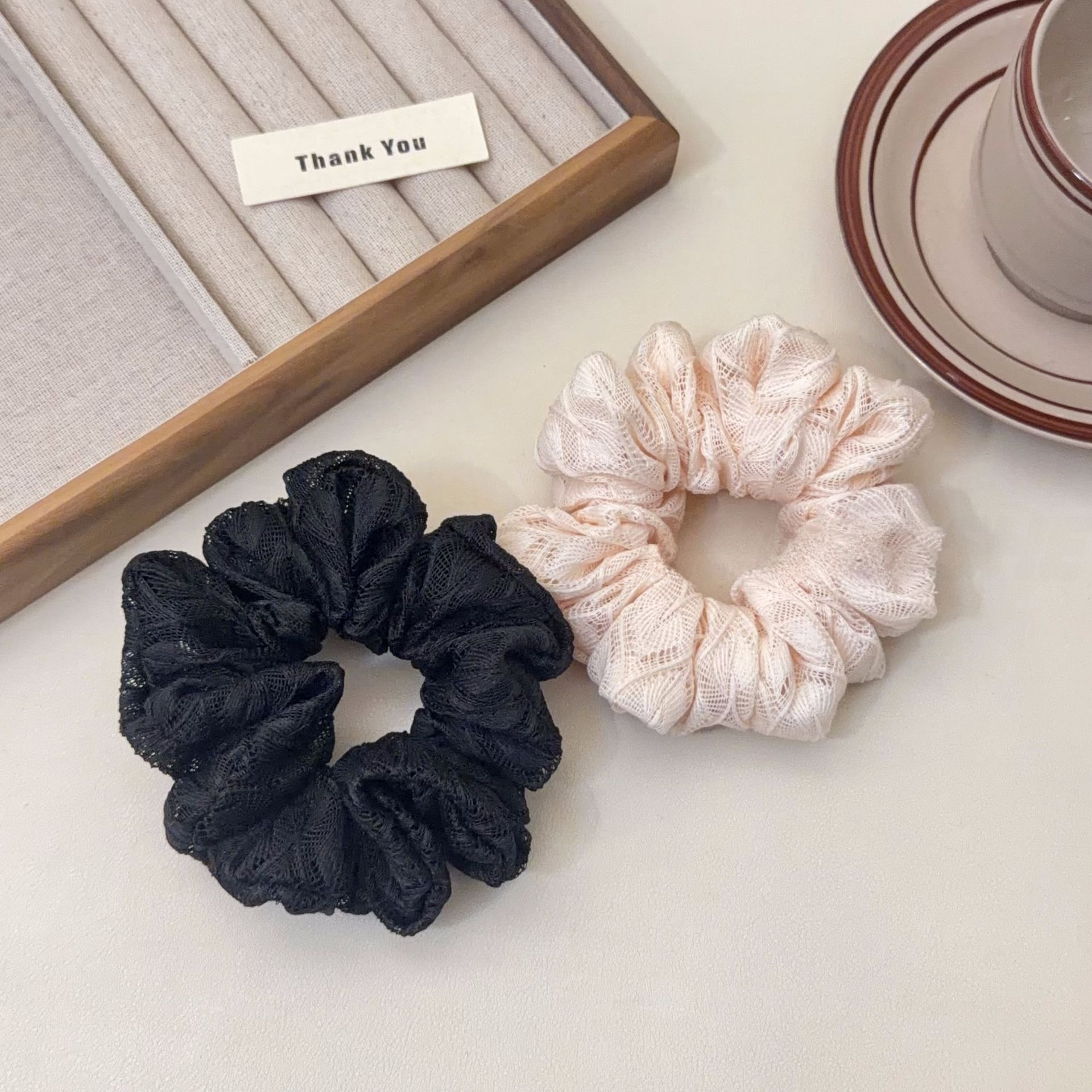 Women's Elegant Lace Hair Tie For Comfortable Styling Solid Black