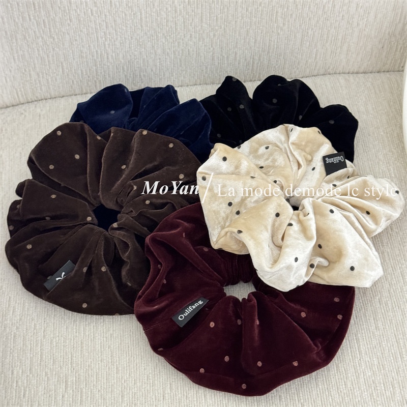 Women's Vintage Velvet Hair Ties For Autumn Winter Ponytails Polka Dot
