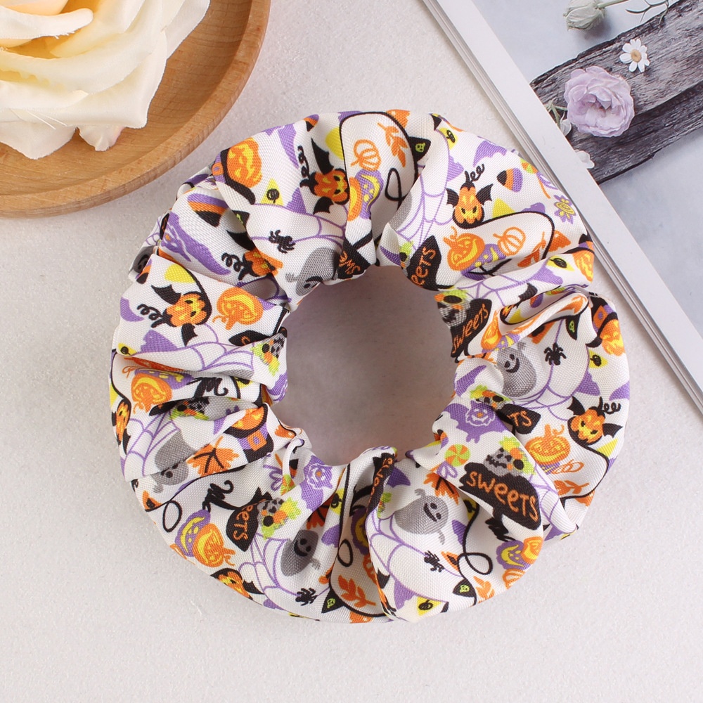 Women's Halloween Party Fabric Hair Scrunchies Colorful Skull Pattern